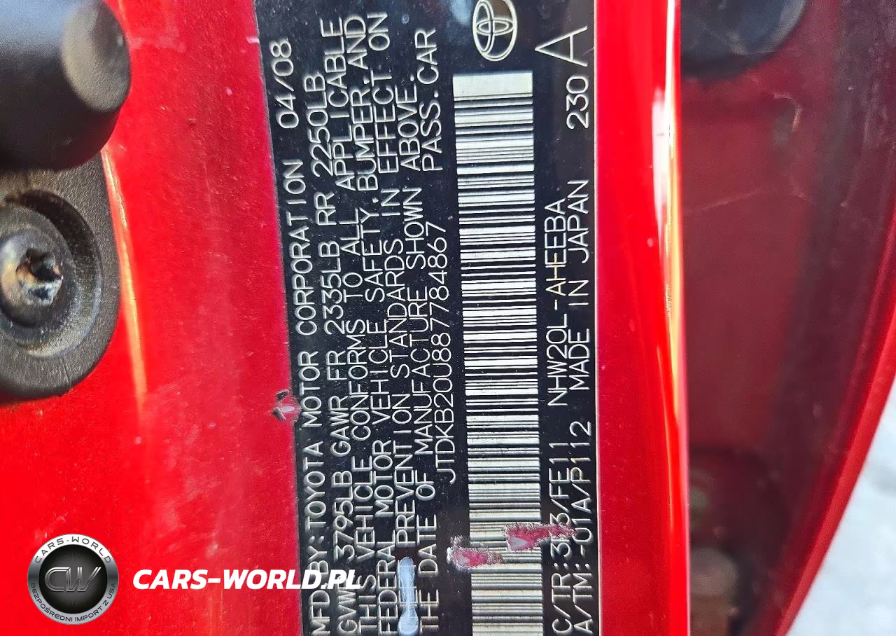 2008 Toyota Prius Base VIN:JTDKB20U887784867 - 13