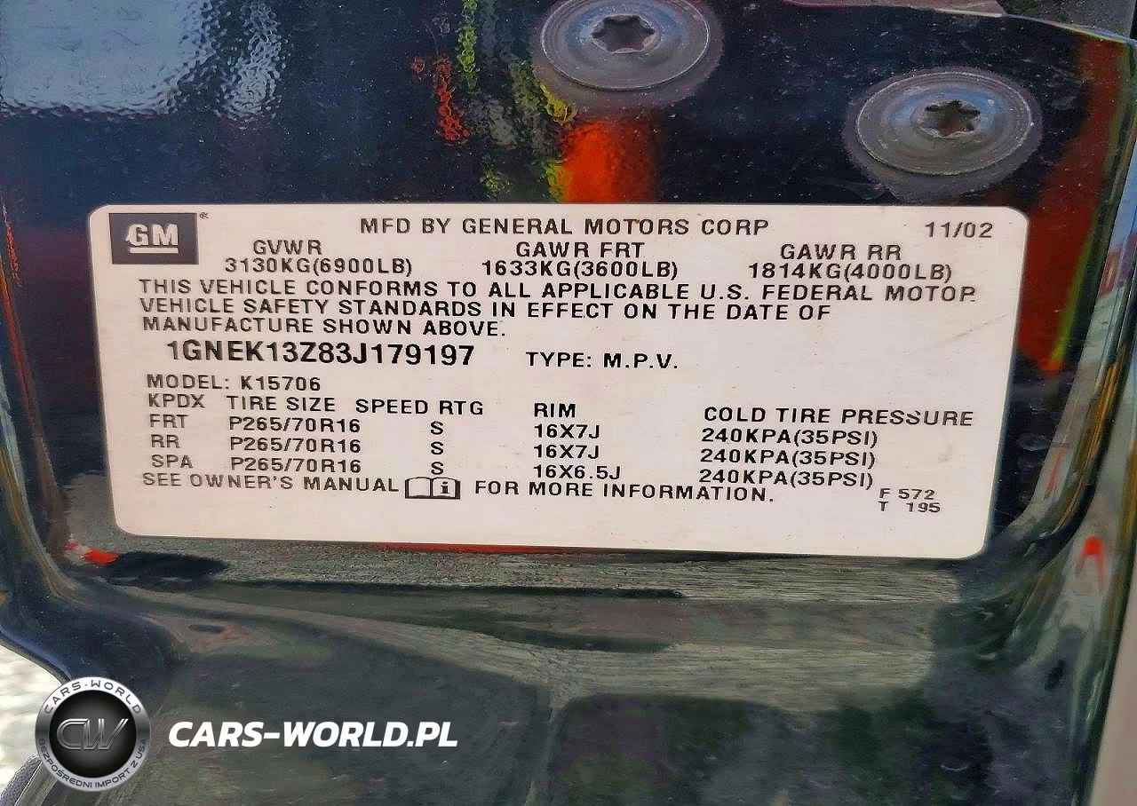2003 Chev Tahoe K150 VIN:1GNEK13Z83J179197 - 13