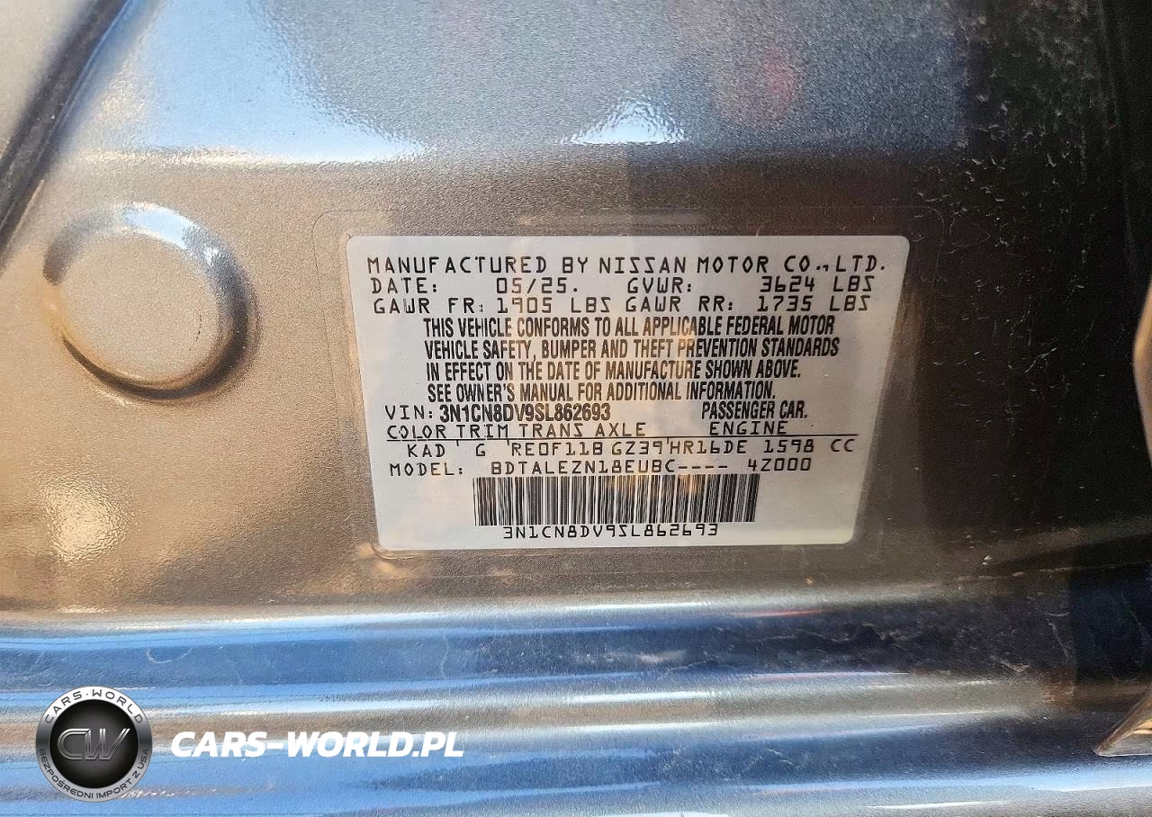 2025 Nissan Versa S VIN:3N1CN8DV9SL862693 - 13