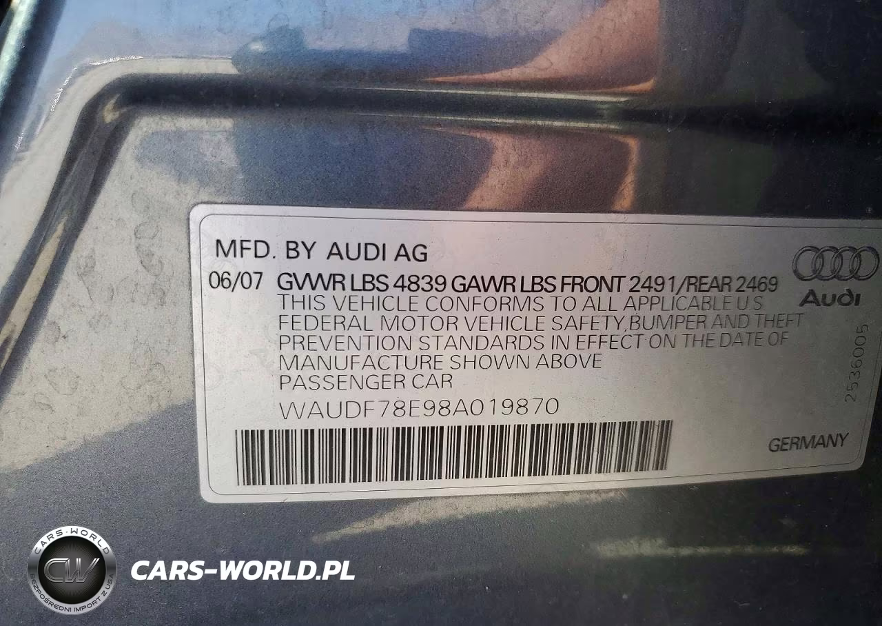 2008 Audi A4 2.0T Quattro VIN:WAUDF78E98A019870 - 12
