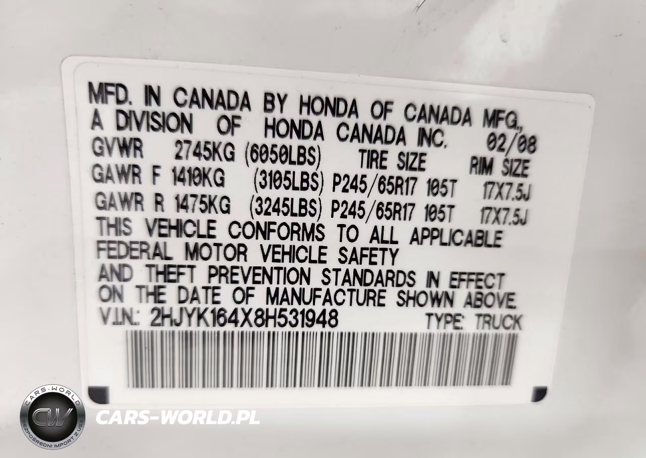 2008 Honda Ridgeline Rts VIN:2HJYK164X8H531948 - 12