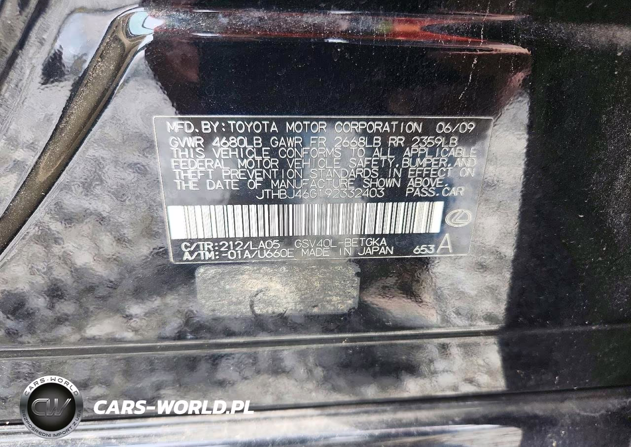 2009 Lexus Es 350 VIN:JTHBJ46G192332403 - 12