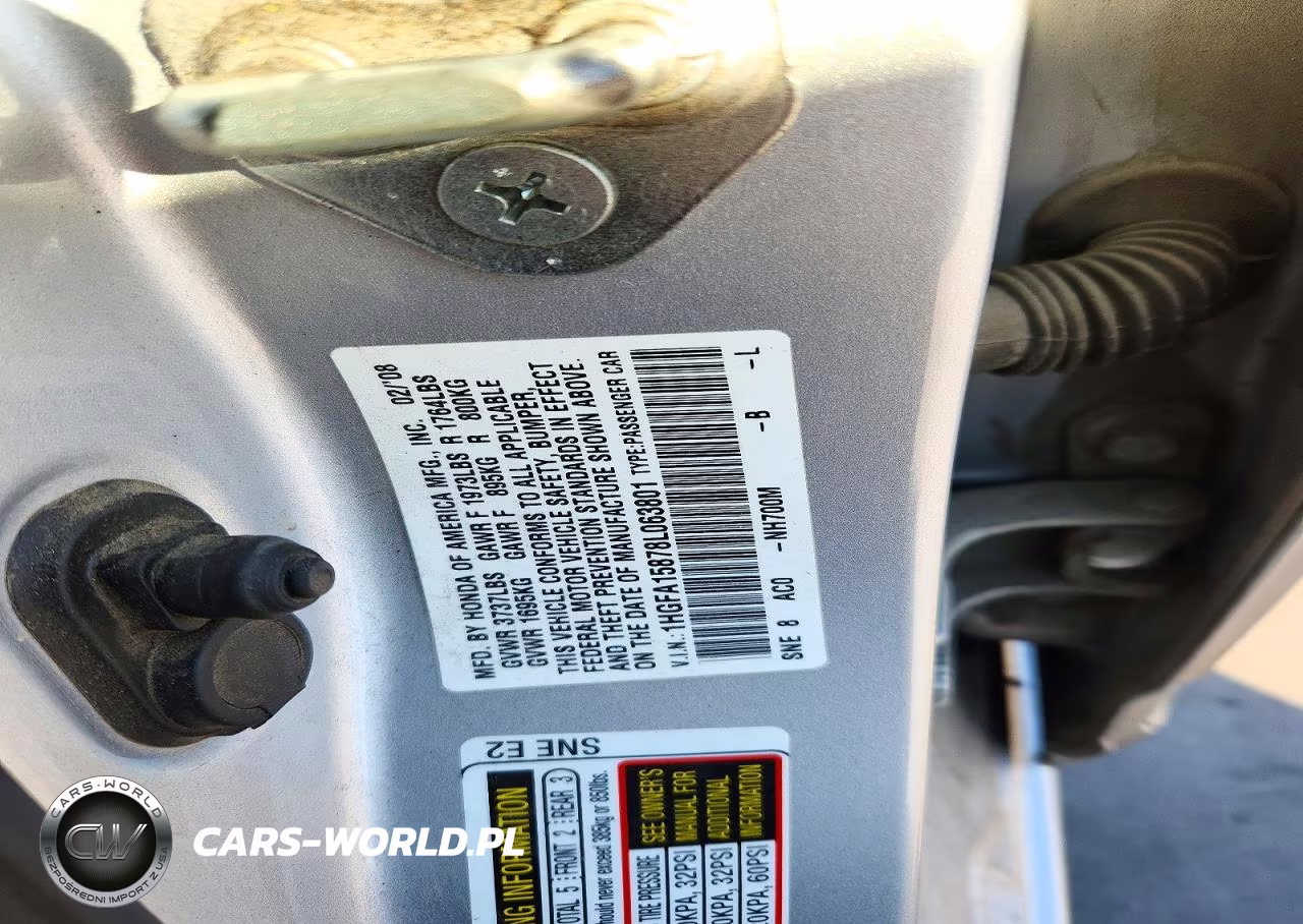 2008 Honda Civic Ex VIN:1HGFA15878L063801 - 12