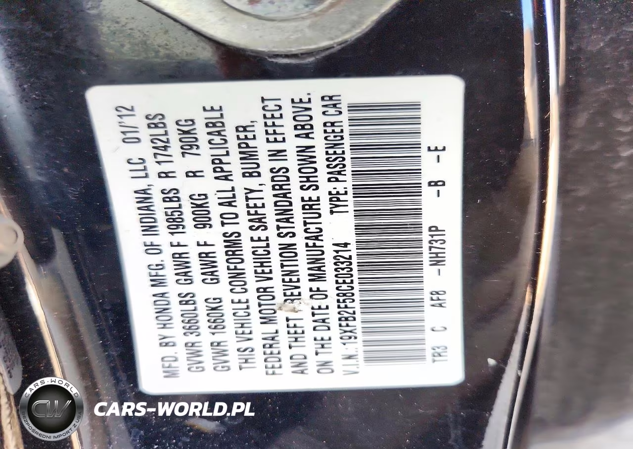 2012 Honda Civic Lx VIN:19XFB2F58CE033214 - 12