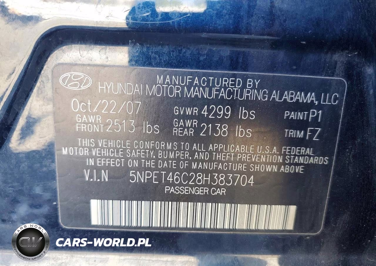 2008 Hyundai Sonata Gls VIN:5NPET46C28H383704 - 12