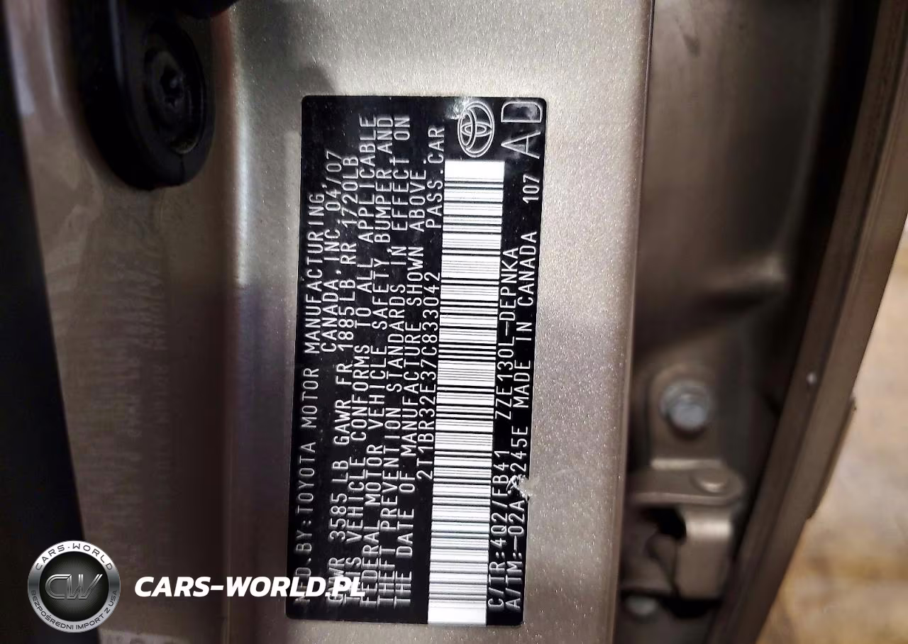 2007 Toyota Corolla Le VIN:2T1BR32E37C833042 - 12