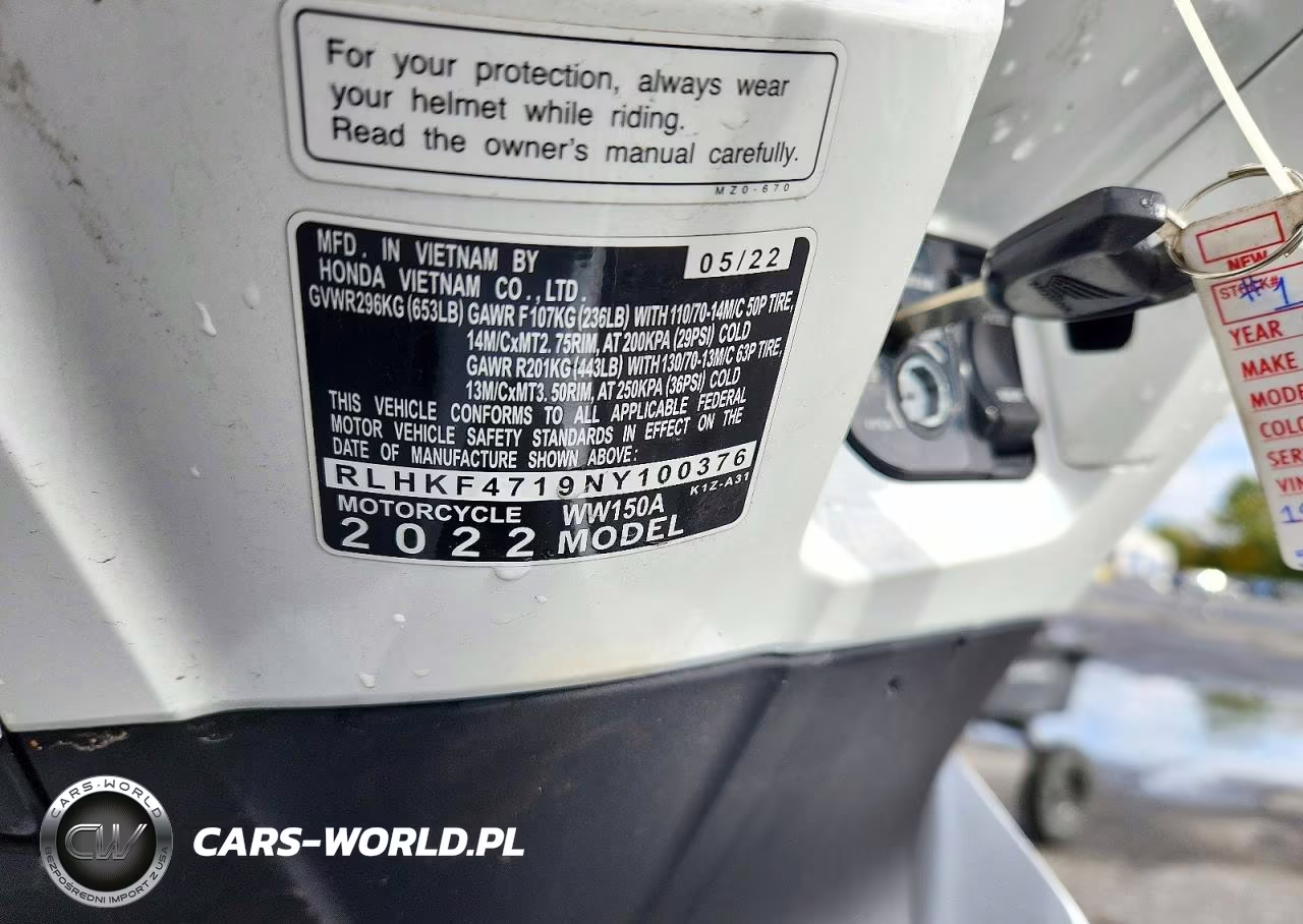 2022 Honda Ww150 A VIN:RLHKF4719NY100376 - 9