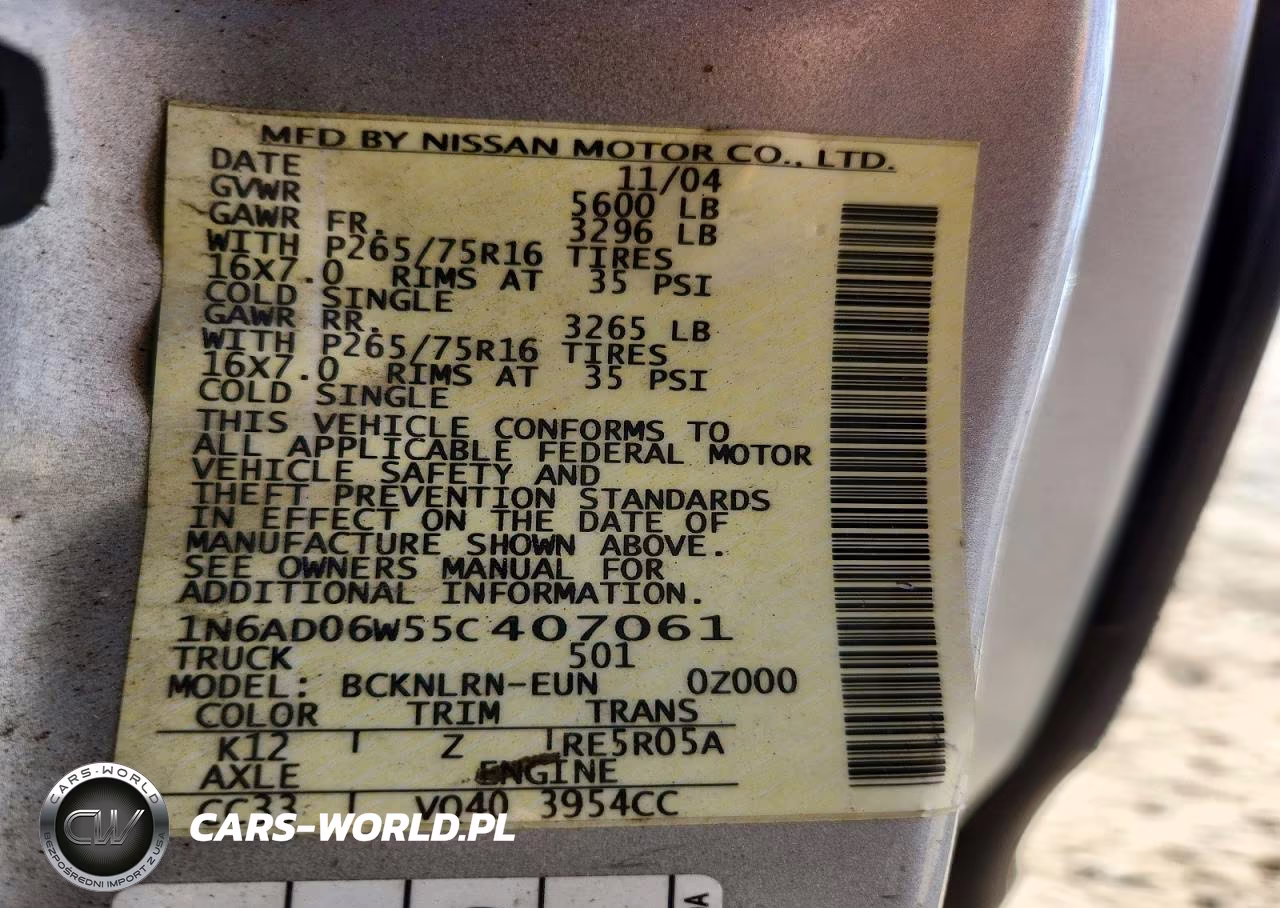 2005 Nissan Frontier Se VIN:1N6AD06W55C407061 - 12