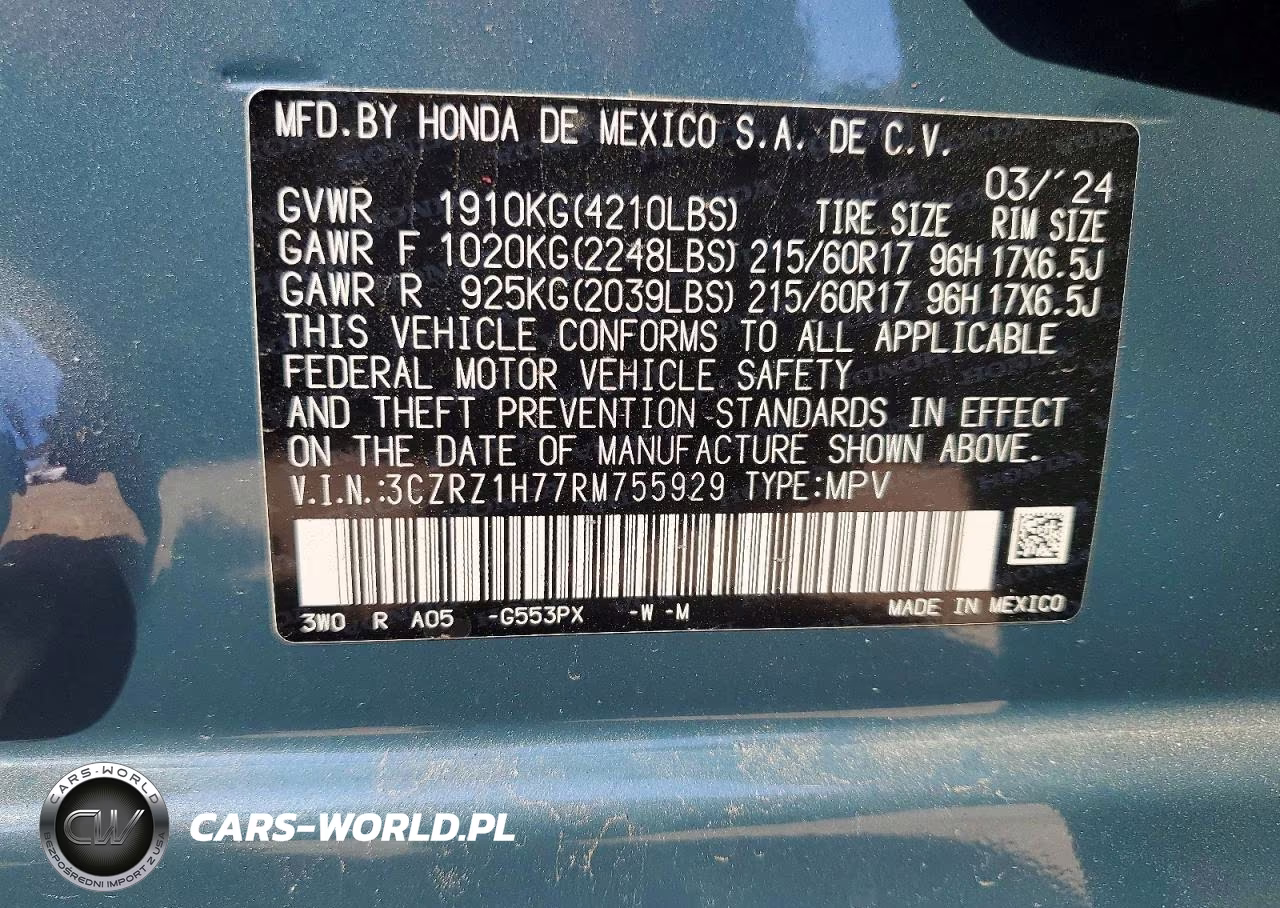 2024 Honda Hr-V 2Wd Ex-L-2Wd Ex-L W-O Bsi VIN:3CZRZ1H77RM755929 - 14