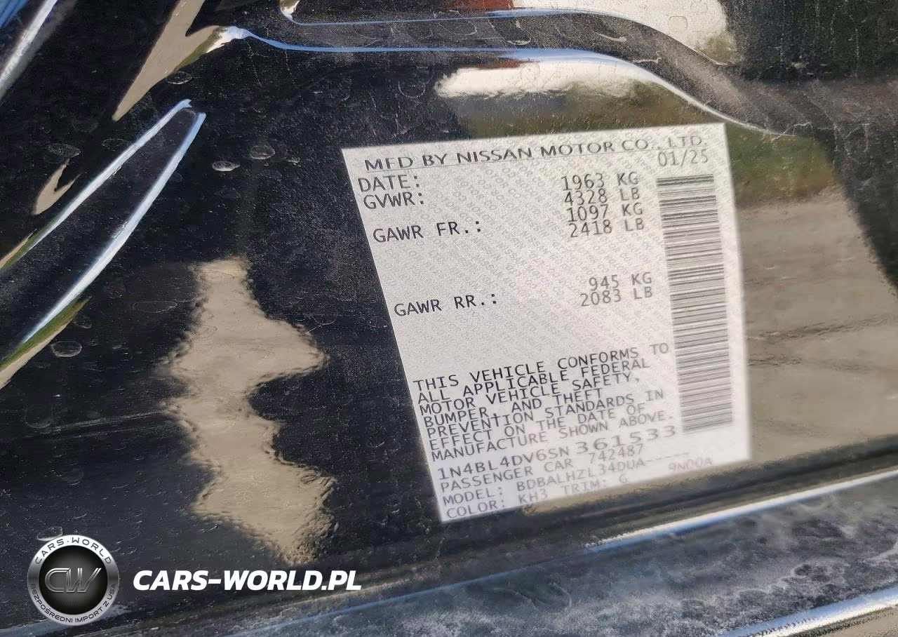 2025 Nissan Altima Sv VIN:1N4BL4DV6SN361533 - 12
