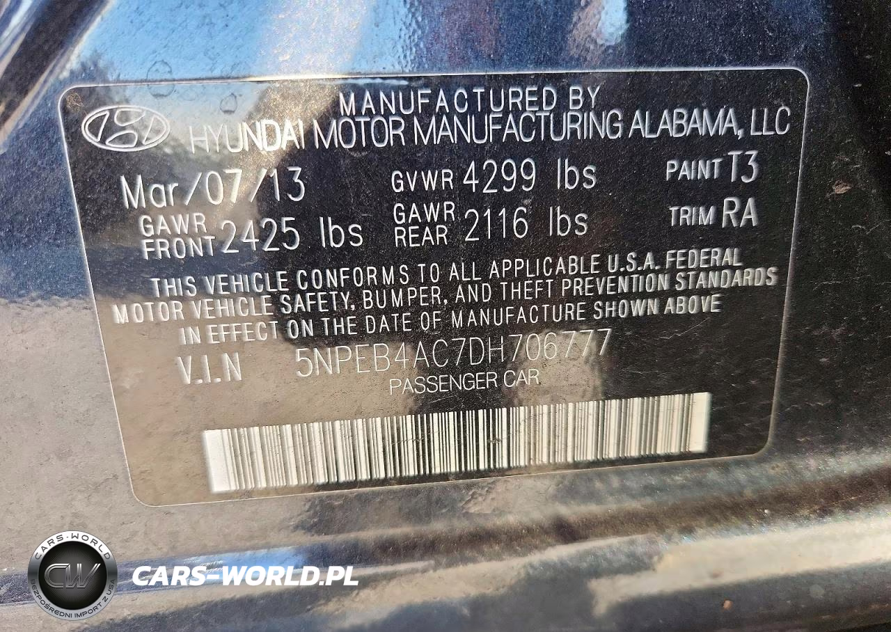 2013 Hyundai Sonata Gls VIN:5NPEB4AC7DH706777 - 12