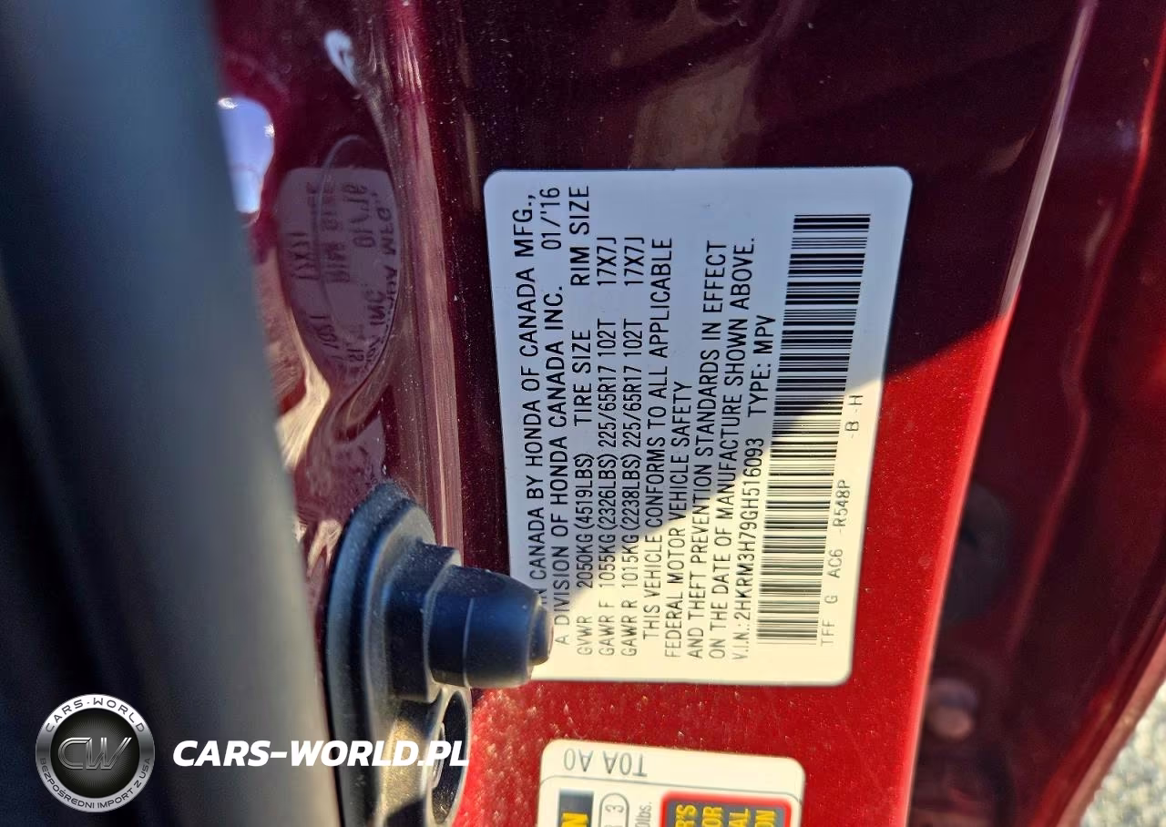 2016 Honda Cr-V Exl VIN:2HKRM3H79GH516093 - 13