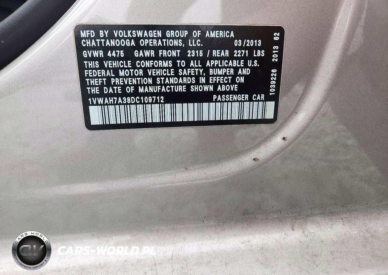 2013 Volkswagen Passat S VIN:1VWAH7A38DC109712 - 12