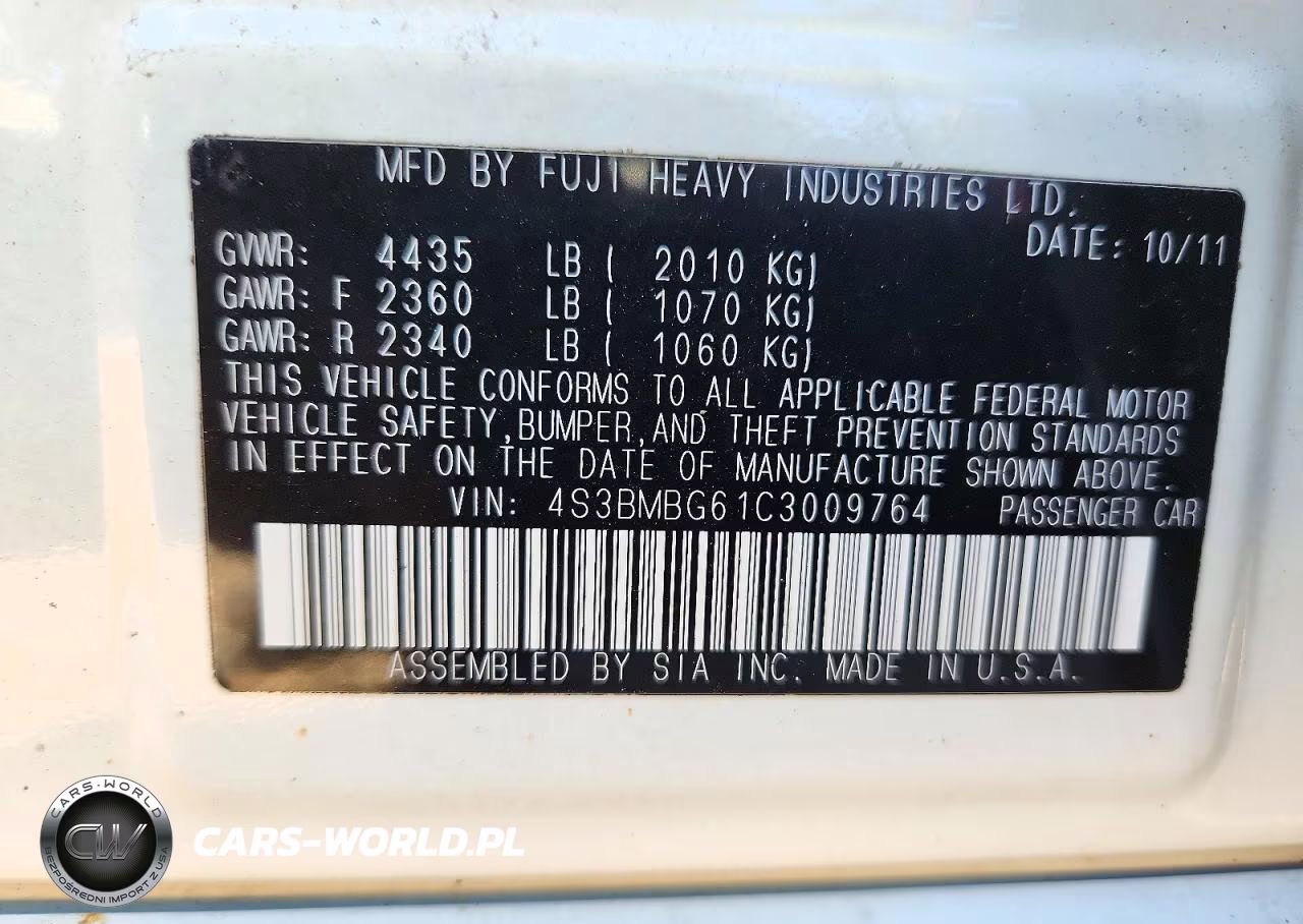 2012 Subaru Legacy 2.5I Premium VIN:4S3BMBG61C3009764 - 12