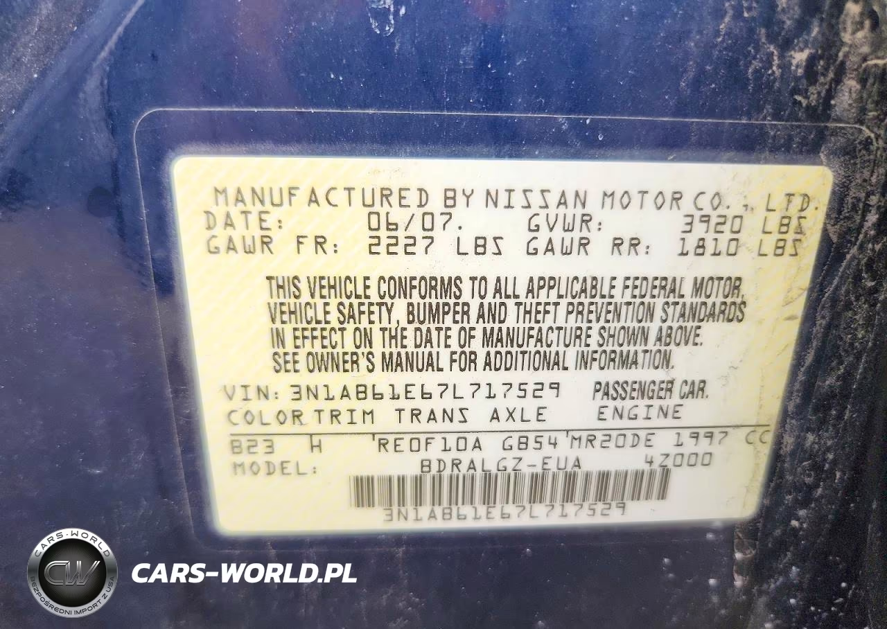2007 Nissan Sentra 2.0 VIN:3N1AB61E67L717529 - 12