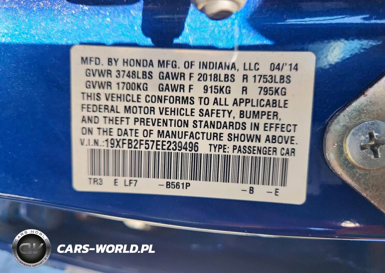 2014 Honda Civic Lx VIN:19XFB2F57EE239496 - 12