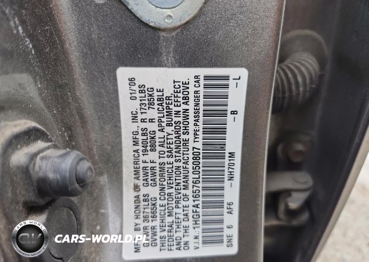 2006 Honda Civic Lx VIN:1HGFA16576L050807 - 12