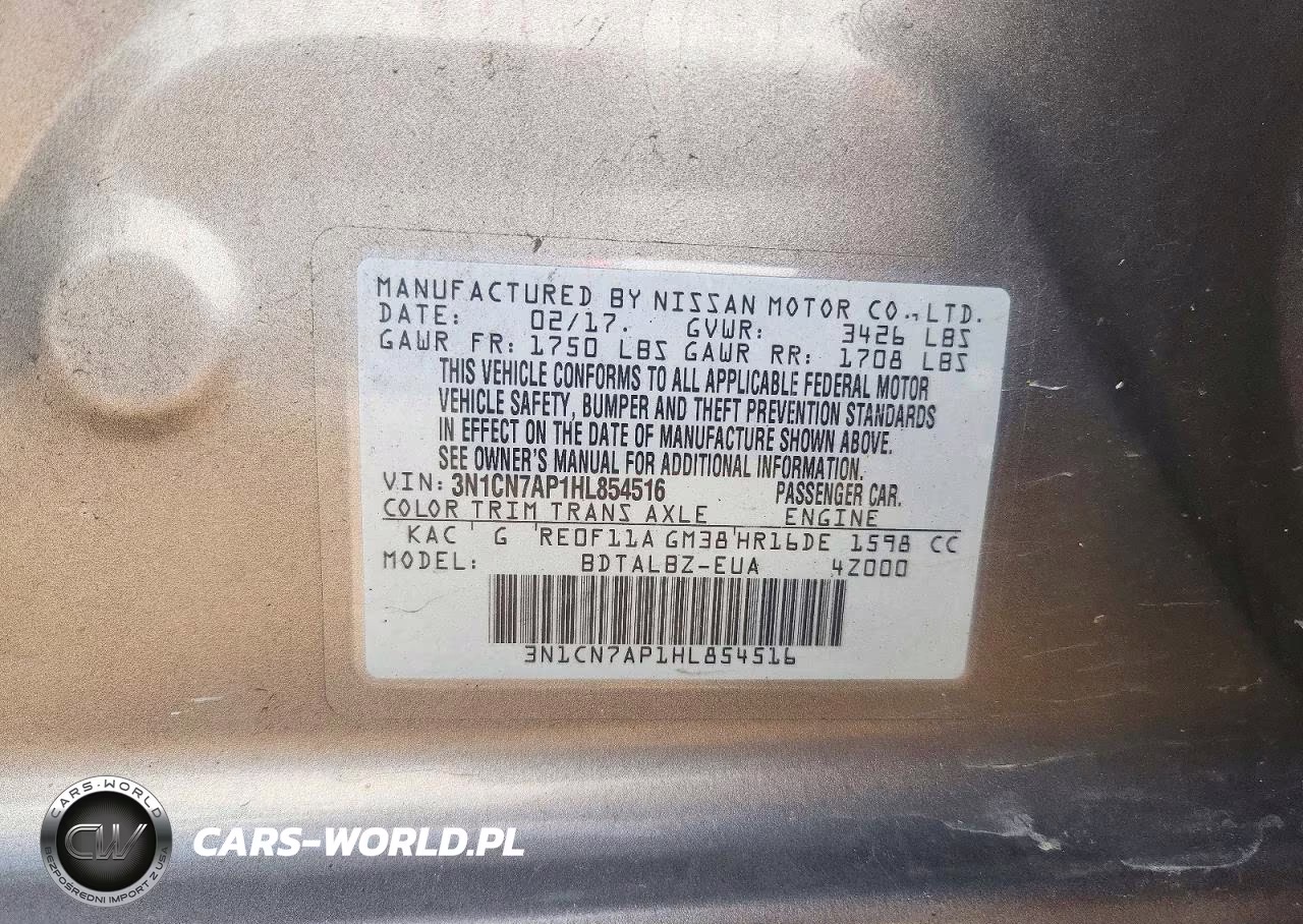 2017 Nissan Versa 1.6 Sv VIN:3N1CN7AP1HL854516 - 12