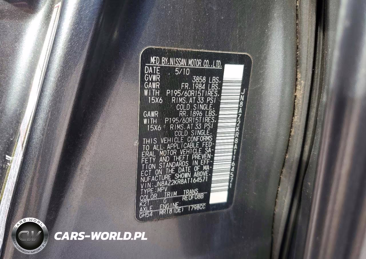 2010 Nissan Cube 1.8 VIN:JN8AZ2KR8AT164571 - 14