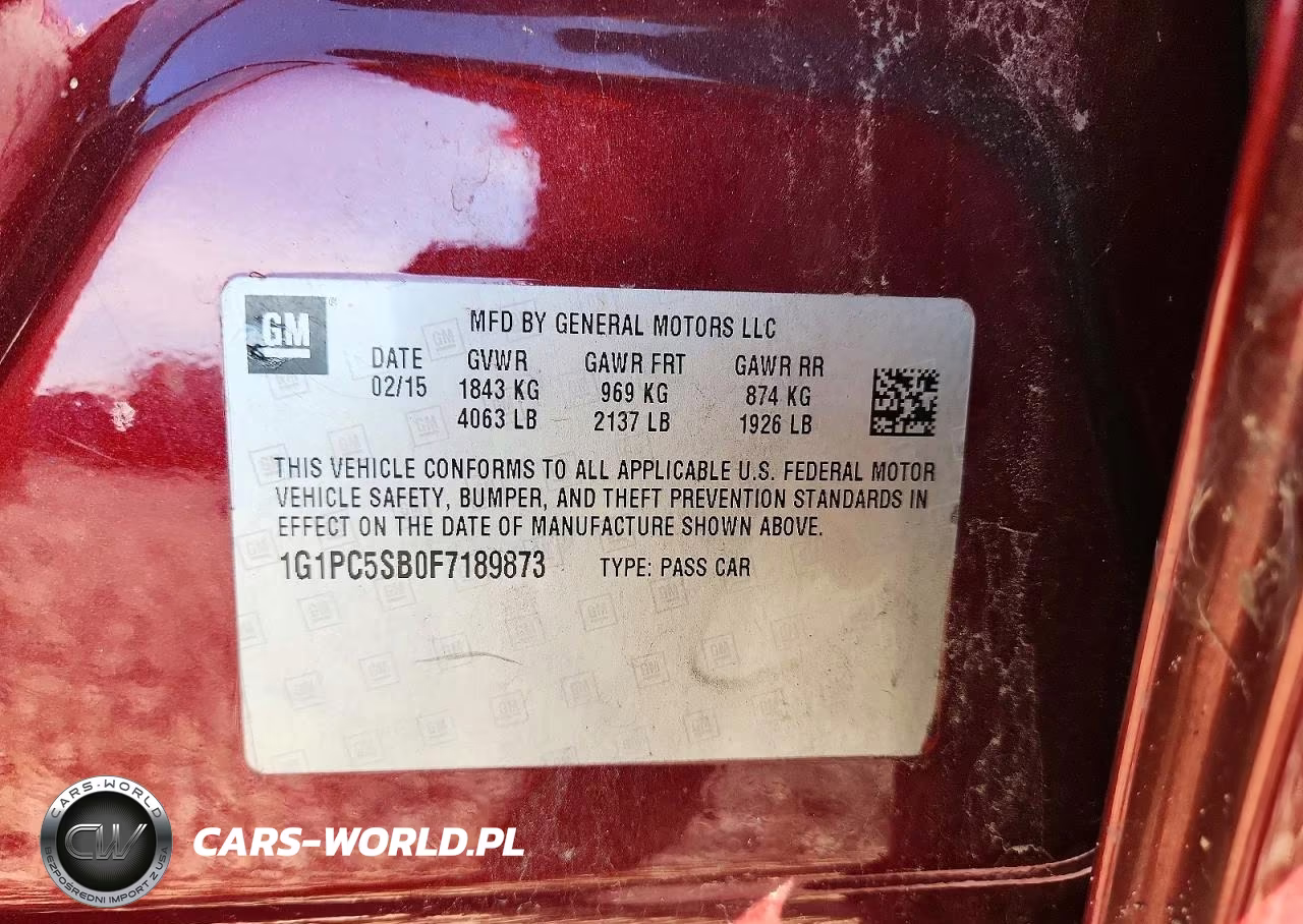 2015 Chevrolet Cruze Lt VIN:1G1PC5SB0F7189873 - 12