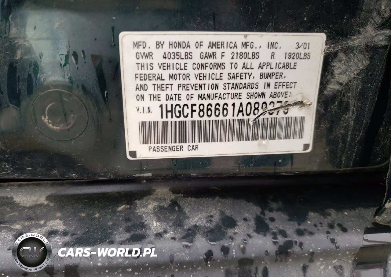 2001 Honda Accord Value VIN:1HGCF86661A089379 - 10
