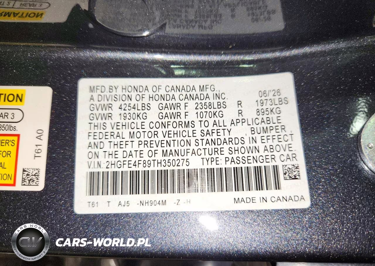 2026 Honda Civic Sport VIN:2HGFE4F89TH350275 - 12