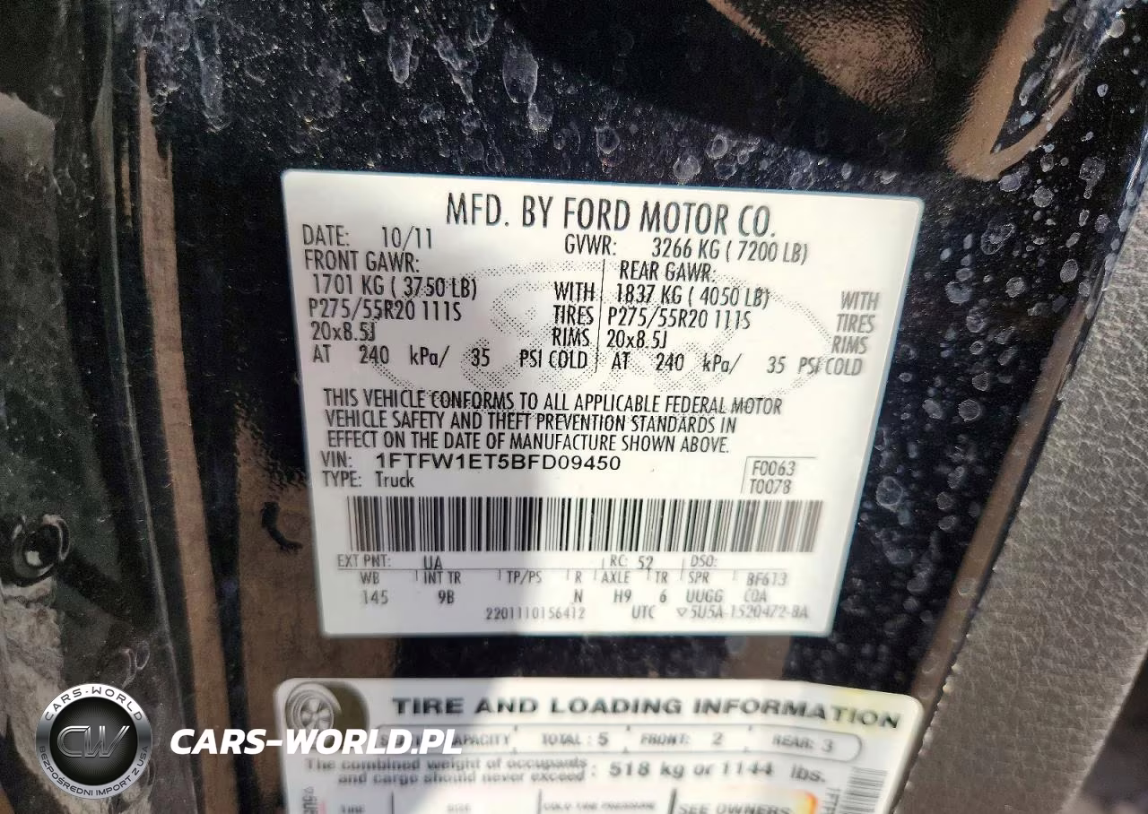 2011 Ford F150 Supercrew VIN:1FTFW1ET5BFD09450 - 12