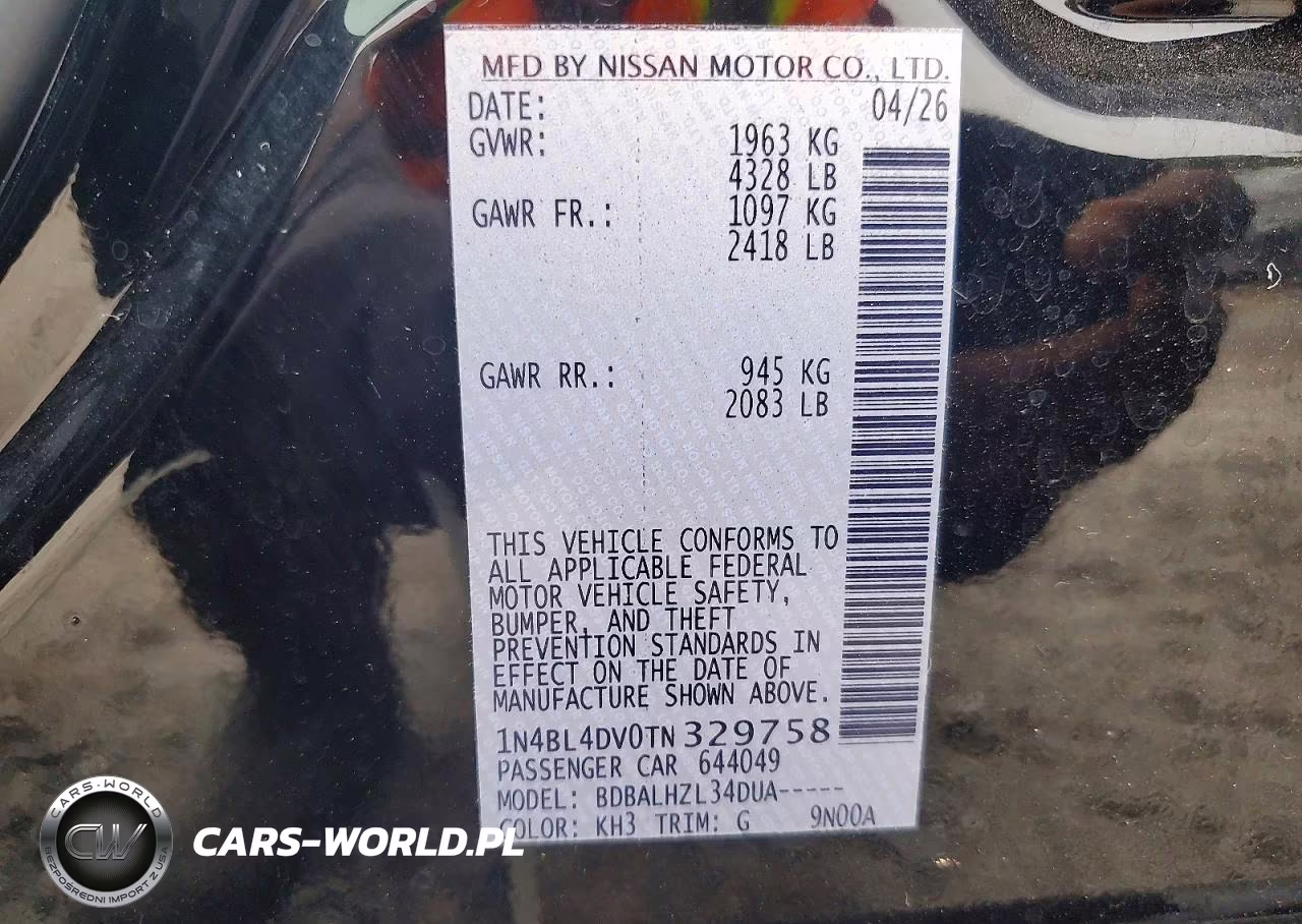 2026 Nissan Altima Sv VIN:1N4BL4DV0TN329758 - 12