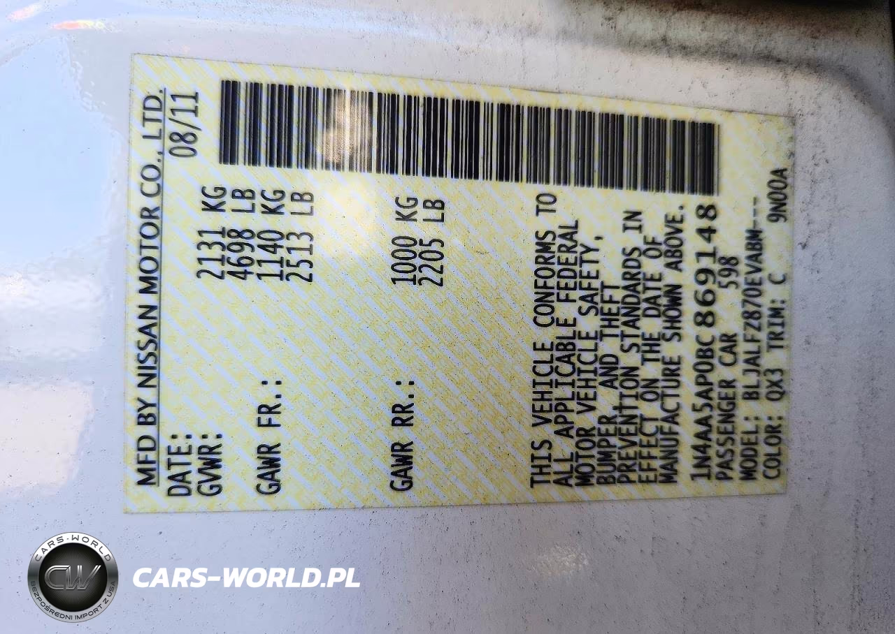 2011 Nissan Maxima 3.5 S VIN:1N4AA5AP0BC869148 - 12