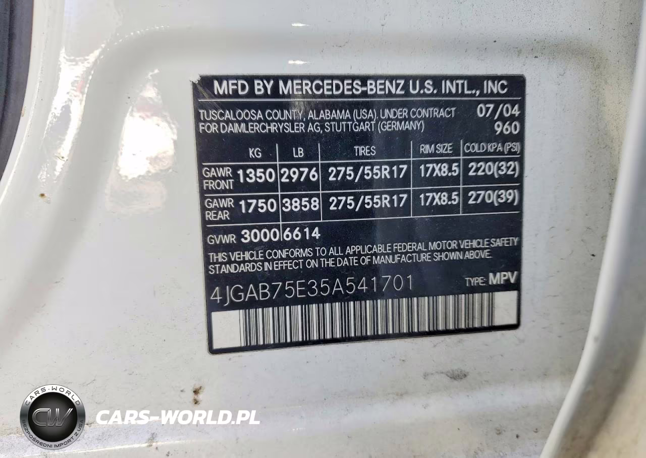 2005 Mercedes-Benz Ml 500 VIN:4JGAB75E35A541701 - 13