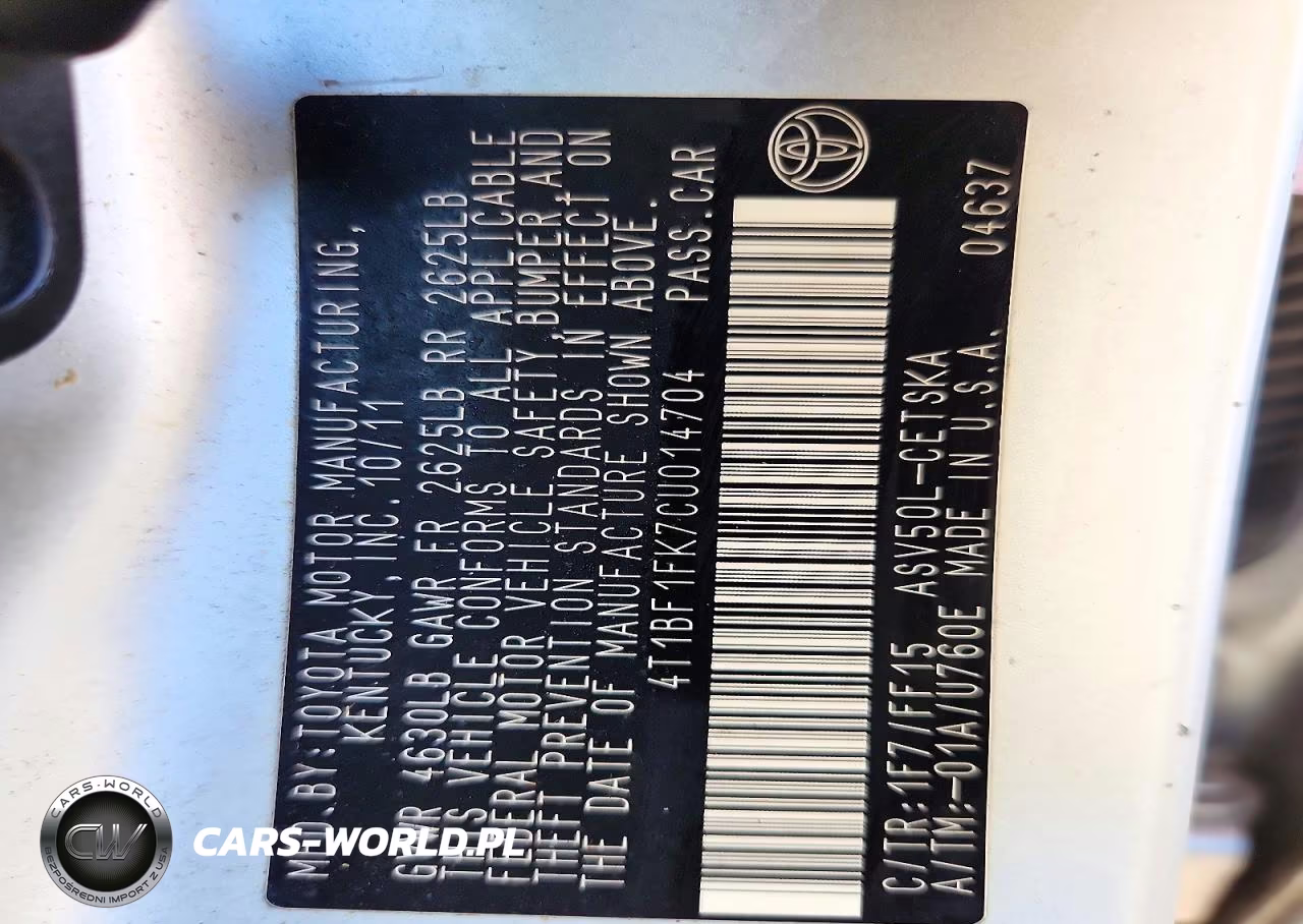 2012 Toyota Camry Se VIN:4T1BF1FK7CU014704 - 12