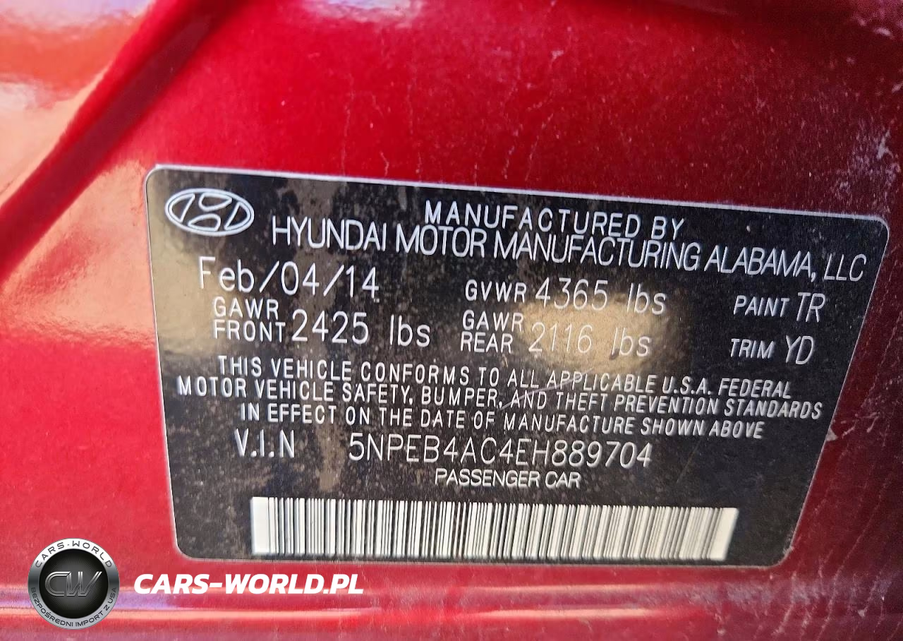 2014 Hyundai Sonata Gls VIN:5NPEB4AC4EH889704 - 13