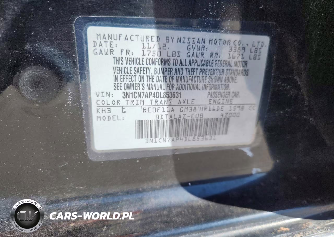 2013 Nissan Versa S VIN:3N1CN7AP4DL853631 - 12