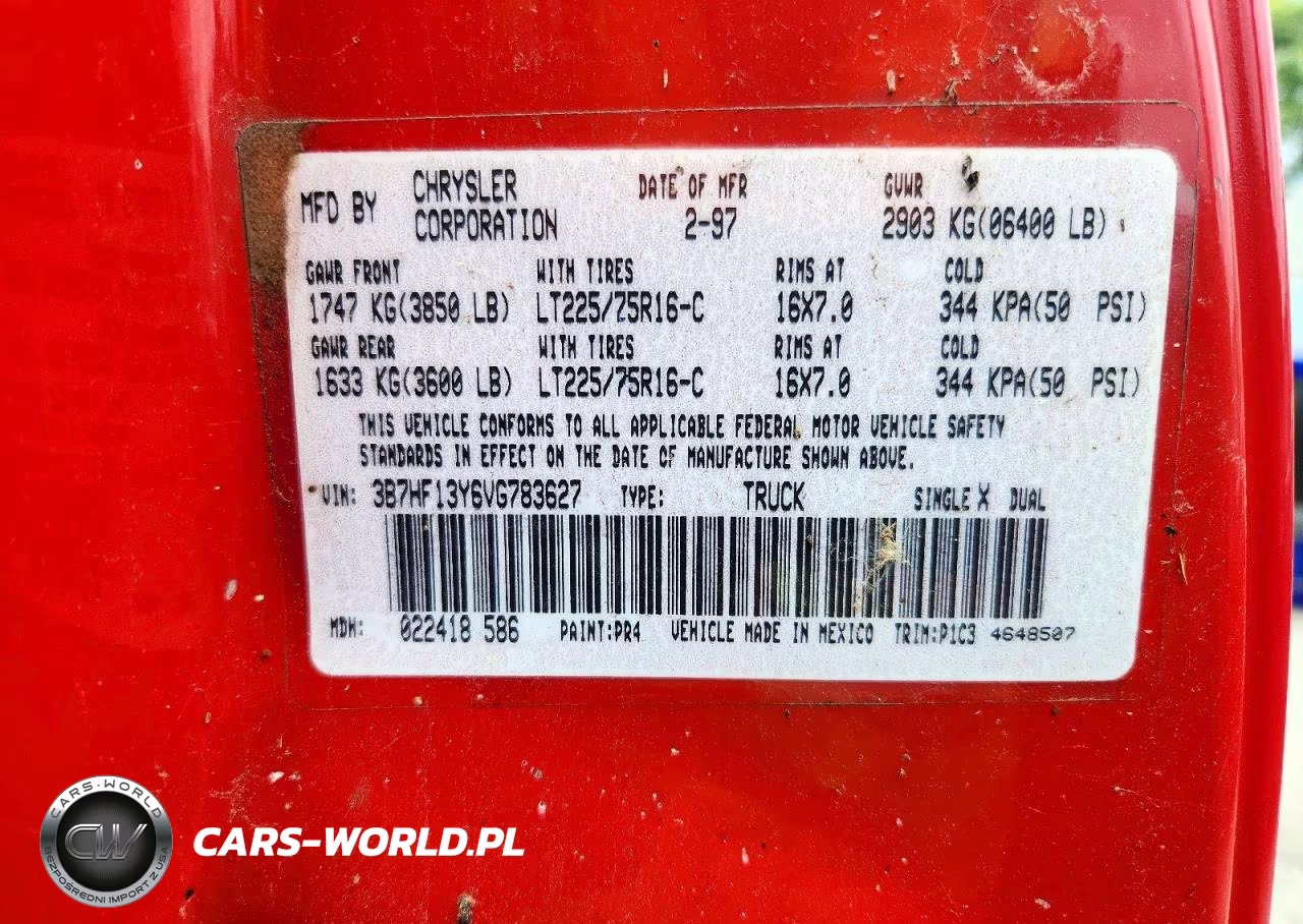 1997 Dodge Ram 1500 VIN:3B7HF13Y6VG783627 - 12