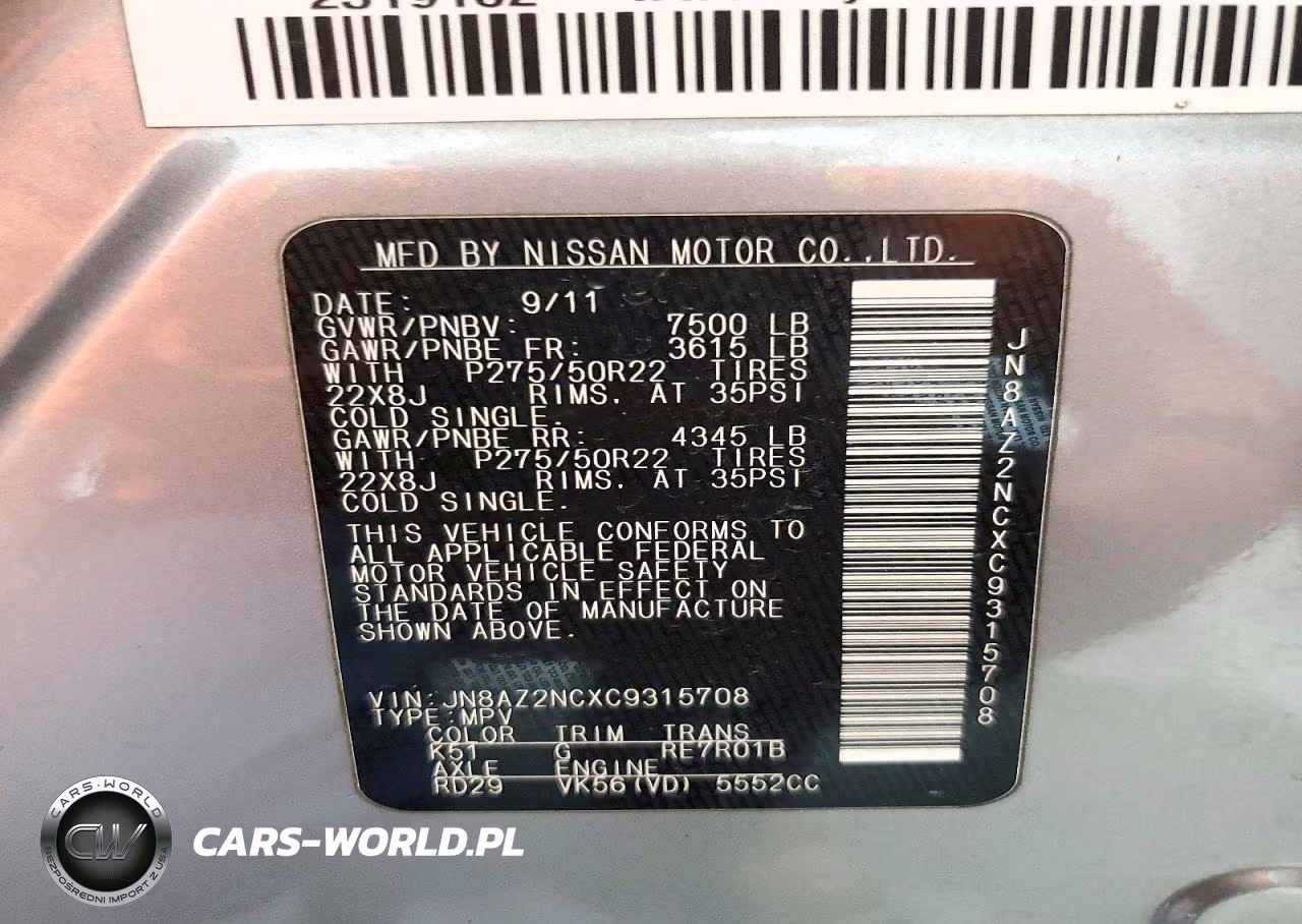 2012 Infiniti Qx56 Base VIN:JN8AZ2NCXC9315708 - 13