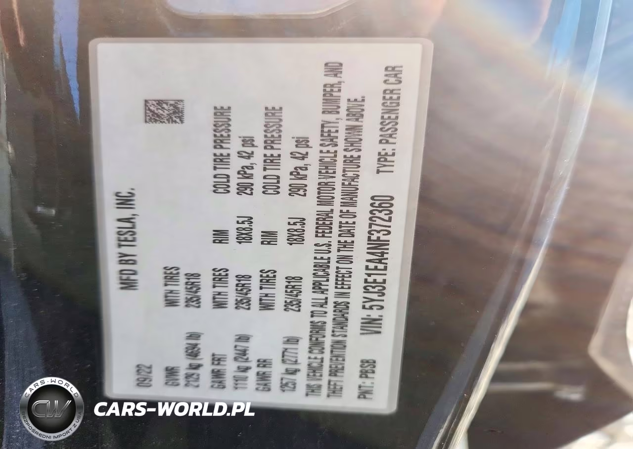 2022 Tesla Model 3 VIN:5YJ3E1EA4NF372360 - 12