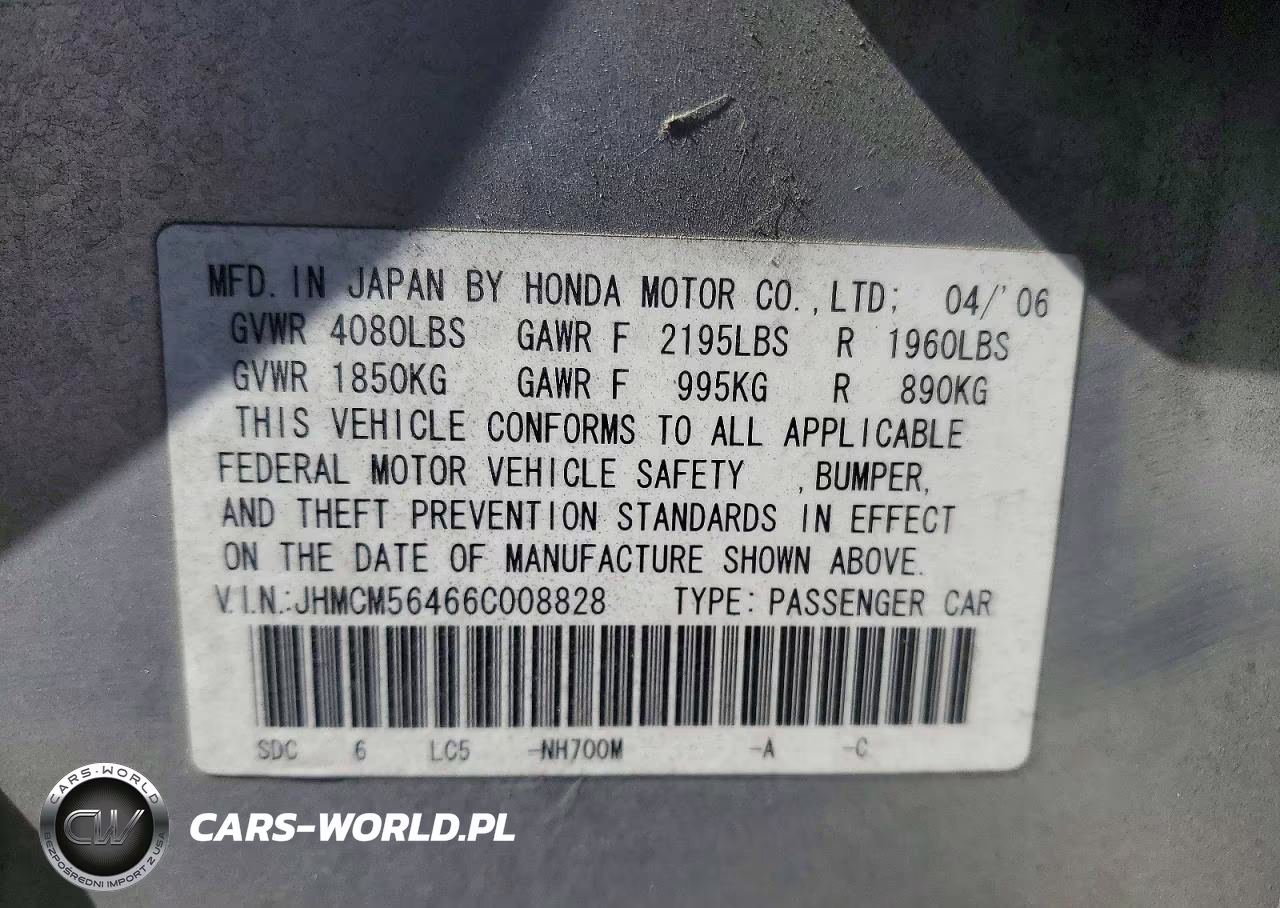 2006 Honda Accord Lx VIN:JHMCM56466C008828 - 12