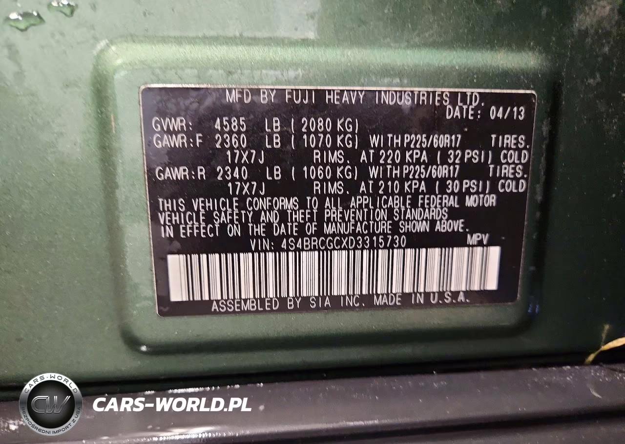 2013 Subaru Outback 2.5I Premium VIN:4S4BRCGCXD3315730 - 14