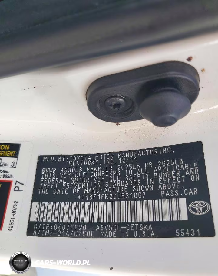 2012 Toyota Camry Se VIN:4T1BF1FK2CU531067 - 12