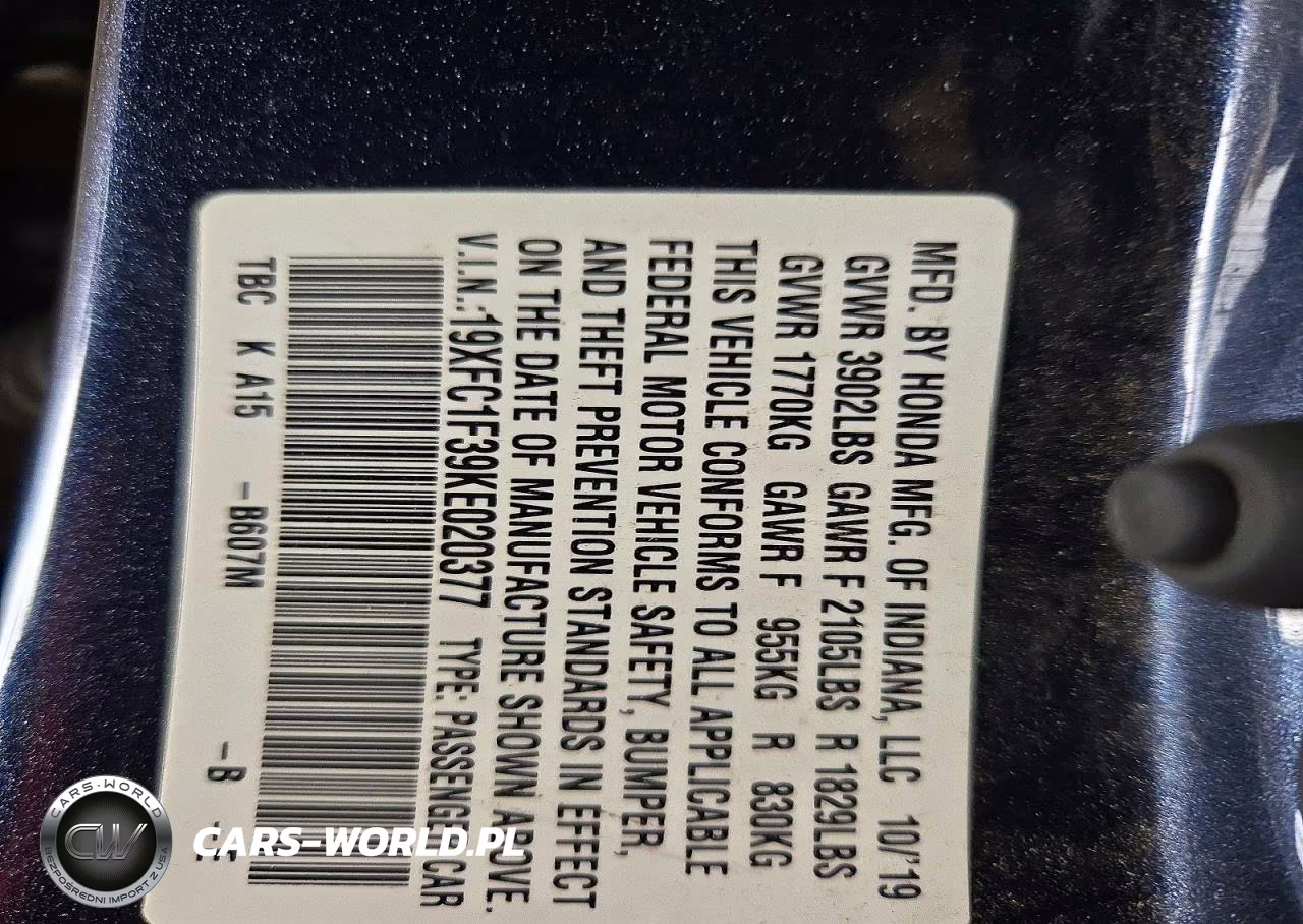 2019 Honda Civic Ex VIN:19XFC1F39KE020377 - 12
