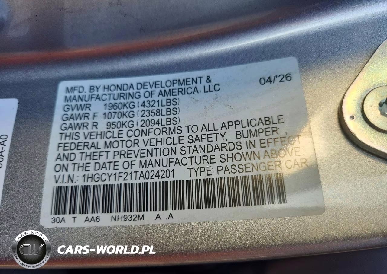 2026 Honda Accord Lx VIN:1HGCY1F21TA024201 - 12