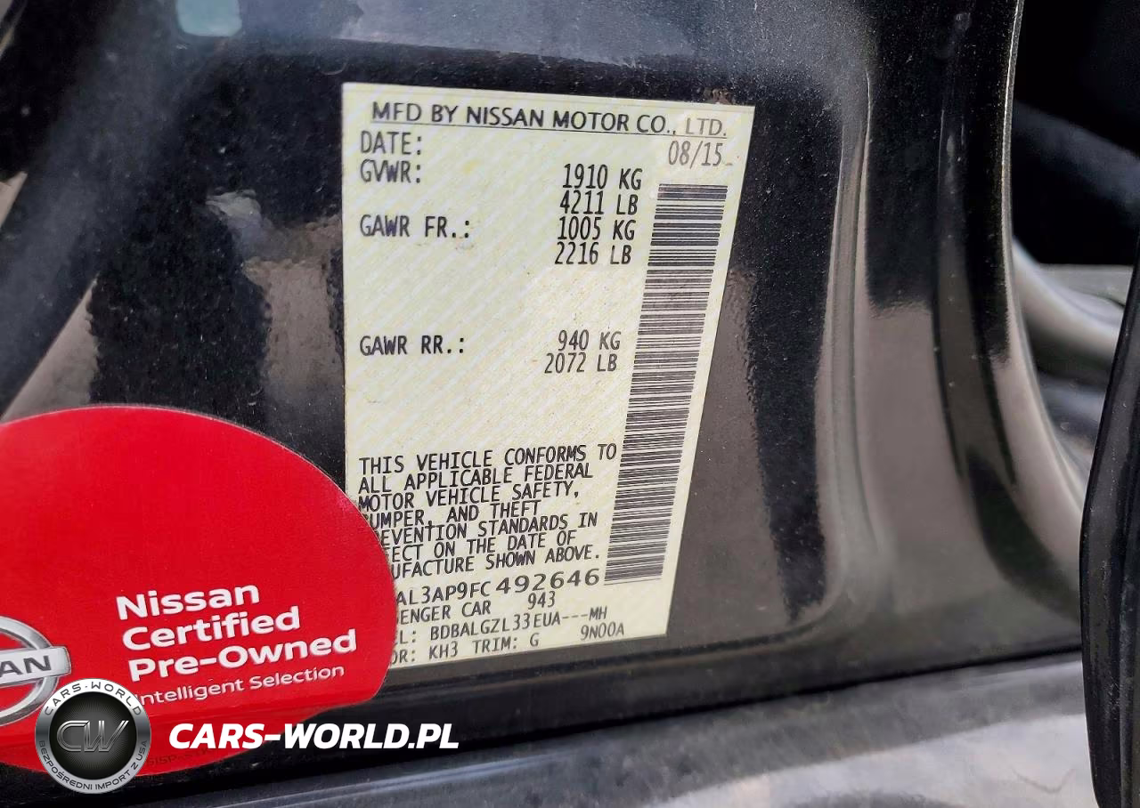 2015 Nissan Altima 2.5 S VIN:1N4AL3AP9FC492646 - 12
