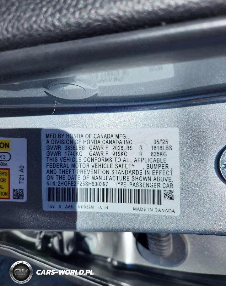 2025 Honda Civic Lx VIN:2HGFE2F25SH600397 - 12