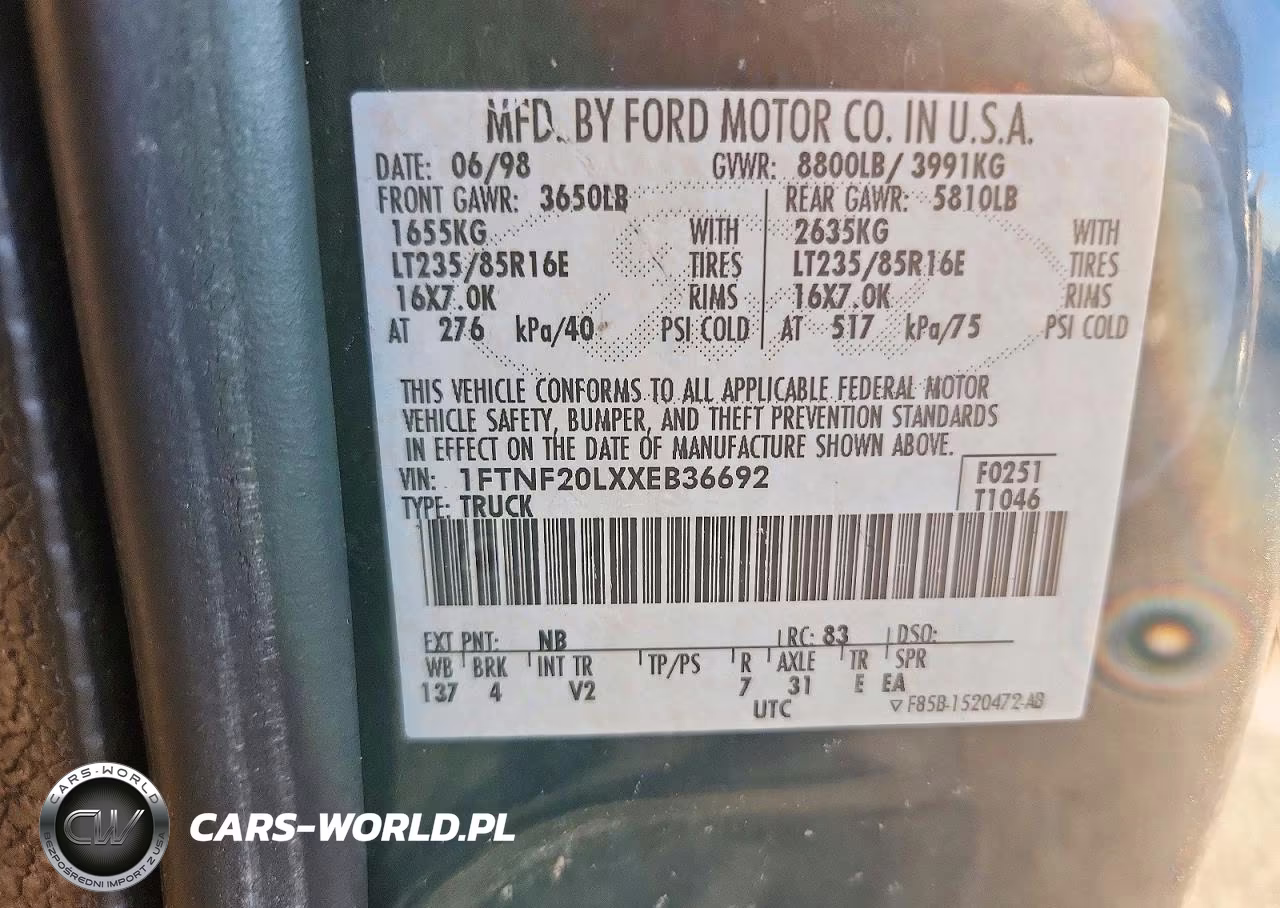 1999 Ford F250 Super Duty VIN:1FTNF20LXXEB36692 - 12