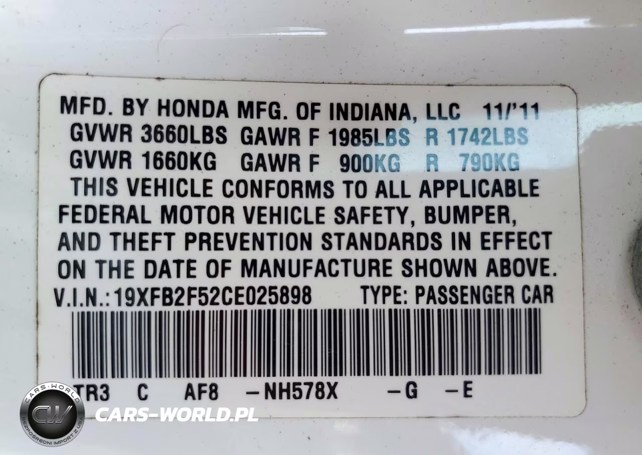 2012 Honda Civic Lx VIN:19XFB2F52CE025898 - 12