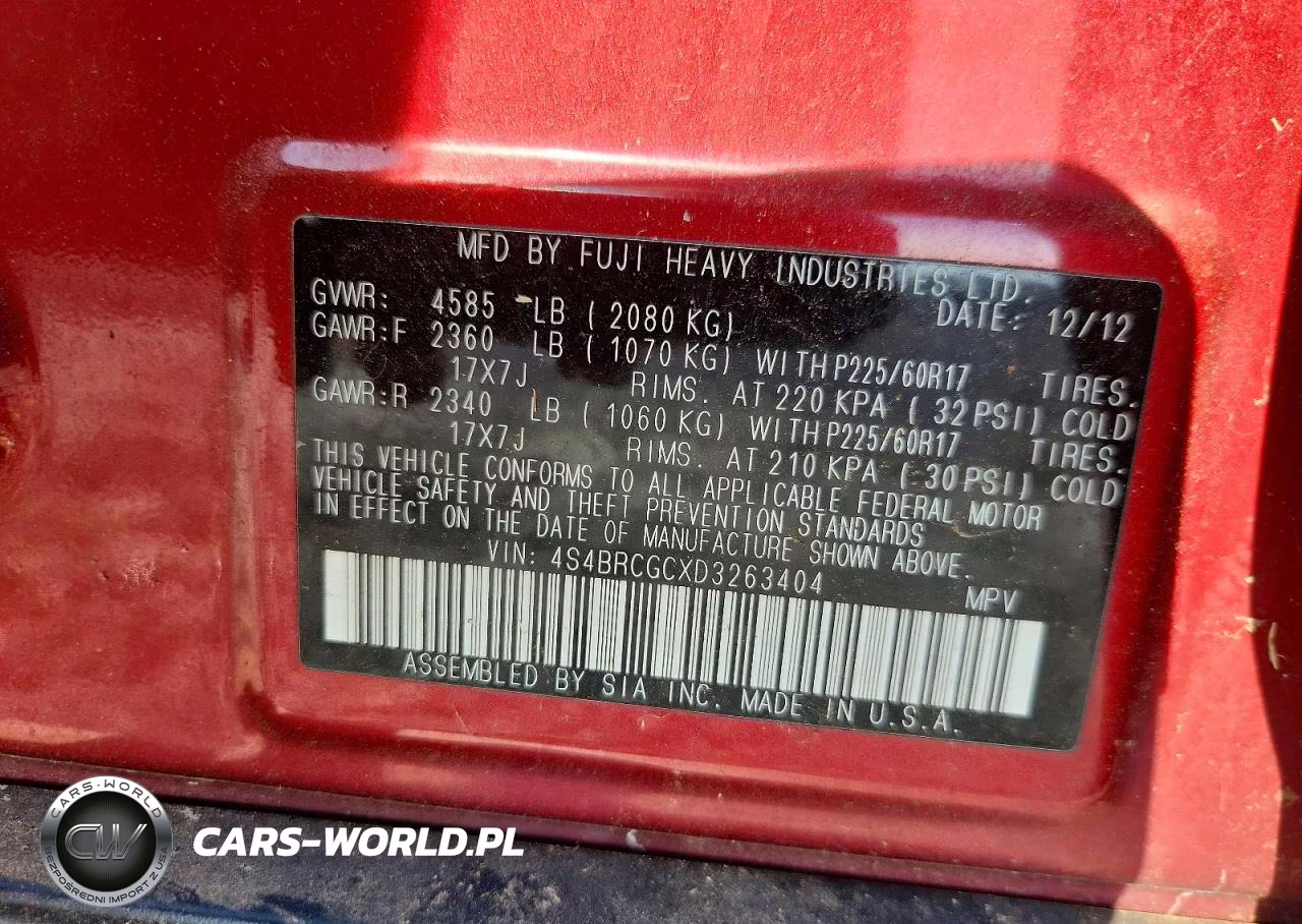 2013 Subaru Outback 2.5I Premium VIN:4S4BRCGCXD3263404 - 13