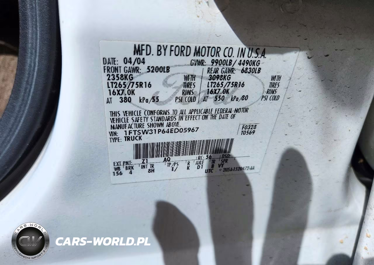 2004 Ford F350 Srw Super Duty VIN:1FTSW31P64ED05967 - 12
