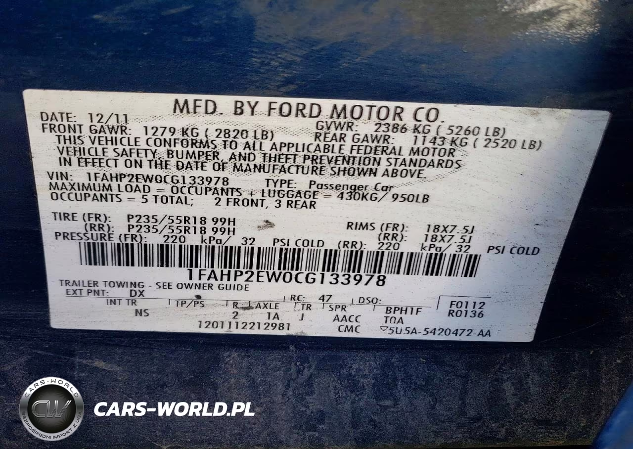 2012 Ford Taurus Sel VIN:1FAHP2EW0CG133978 - 12