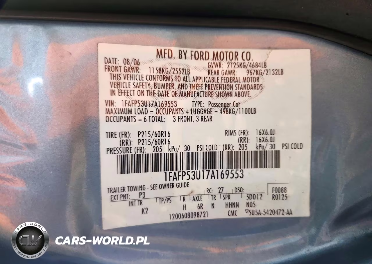 2007 Ford Taurus Se VIN:1FAFP53U17A169553 - 12