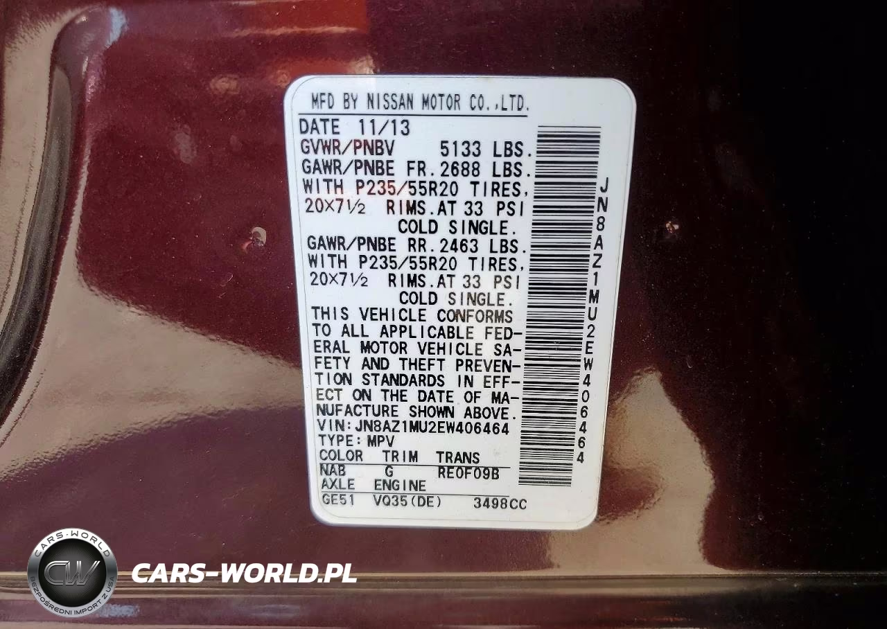 2014 Nissan Murano Le VIN:JN8AZ1MU2EW406464 - 13